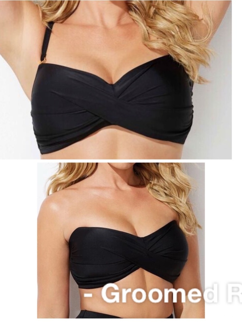 Swimsuits For All Black Ruched Bandeau Convertible Bikini Top Size 16